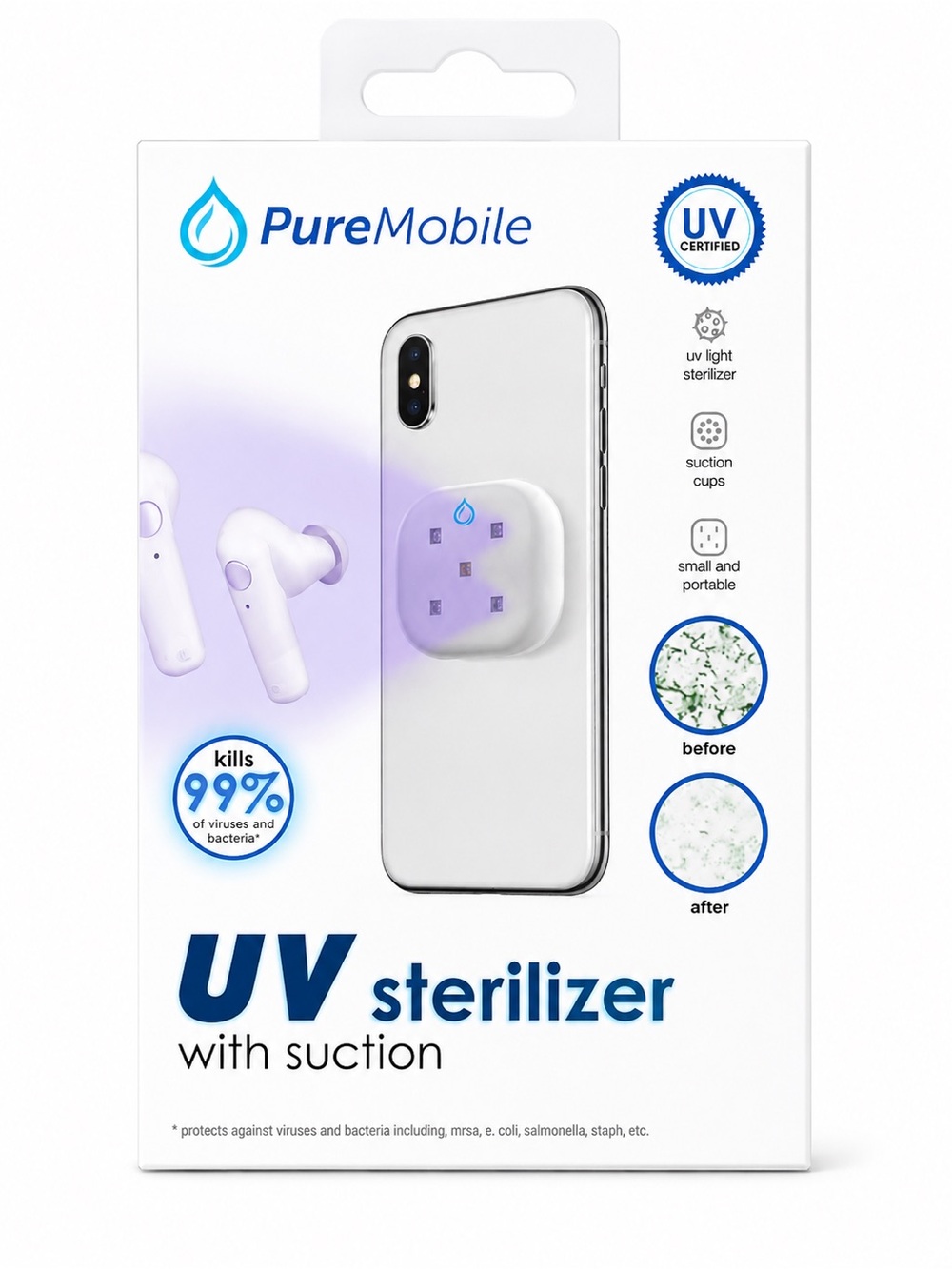 White UV Sterilizer with Suction for Phones & Accessories